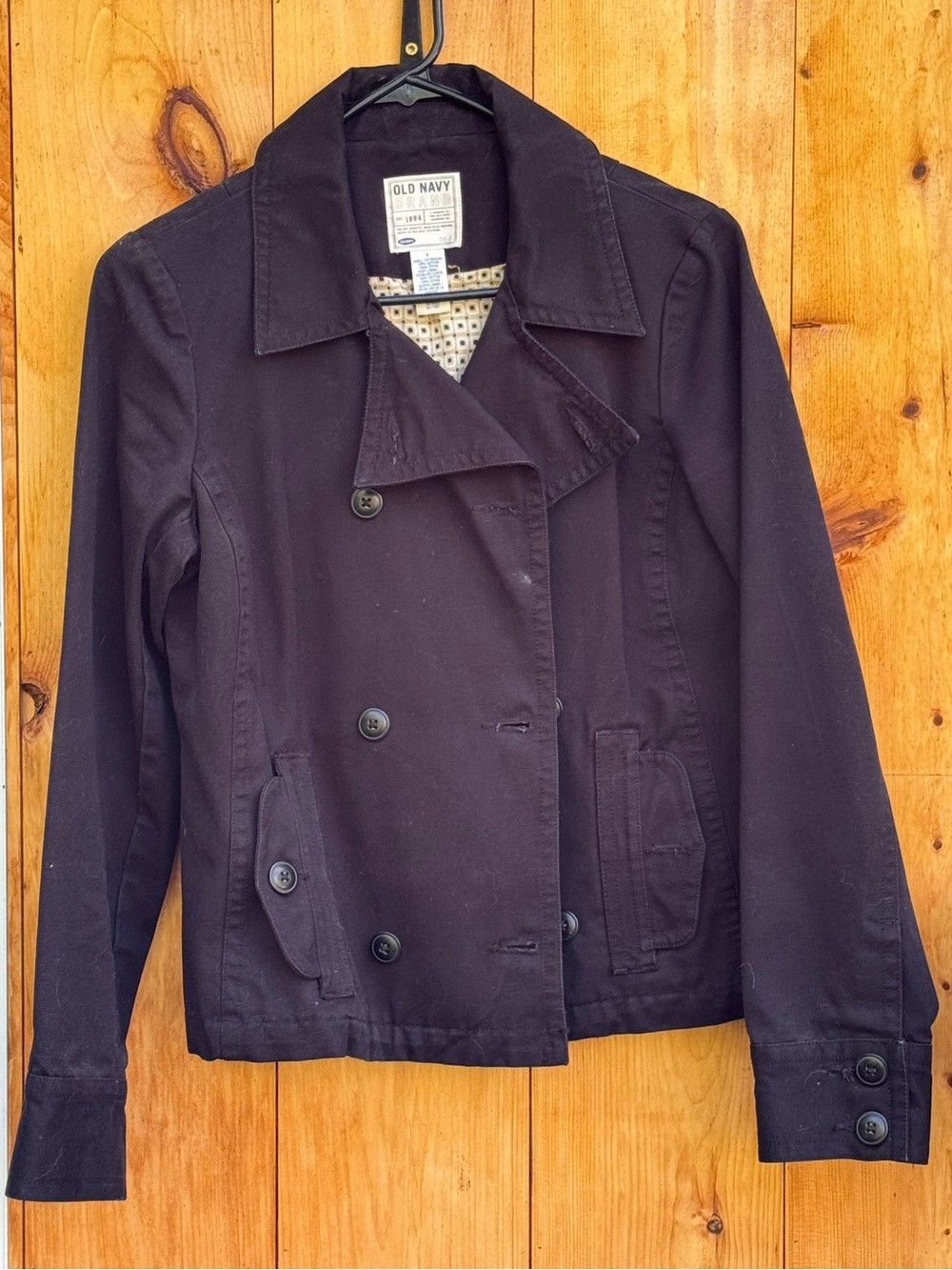 Old Navy Women's Dark Black Double-Breasted Peacoat